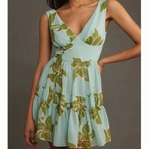 Hutch Floral Green and Blue Mini Dress